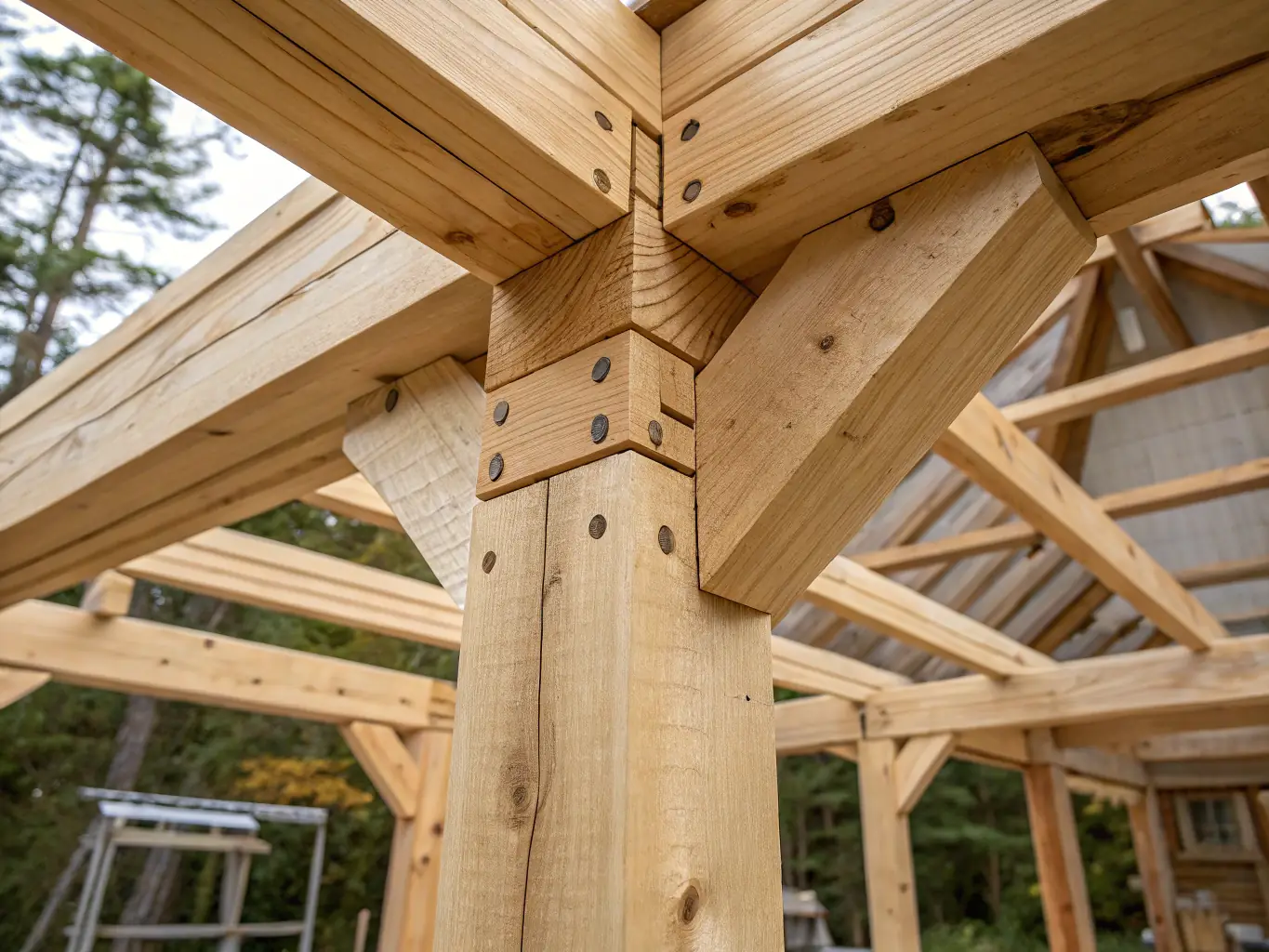 An image of a newly constructed wooden frame of a house, highlighting the strength and stability of the structure. The image should convey a sense of security and reliability.