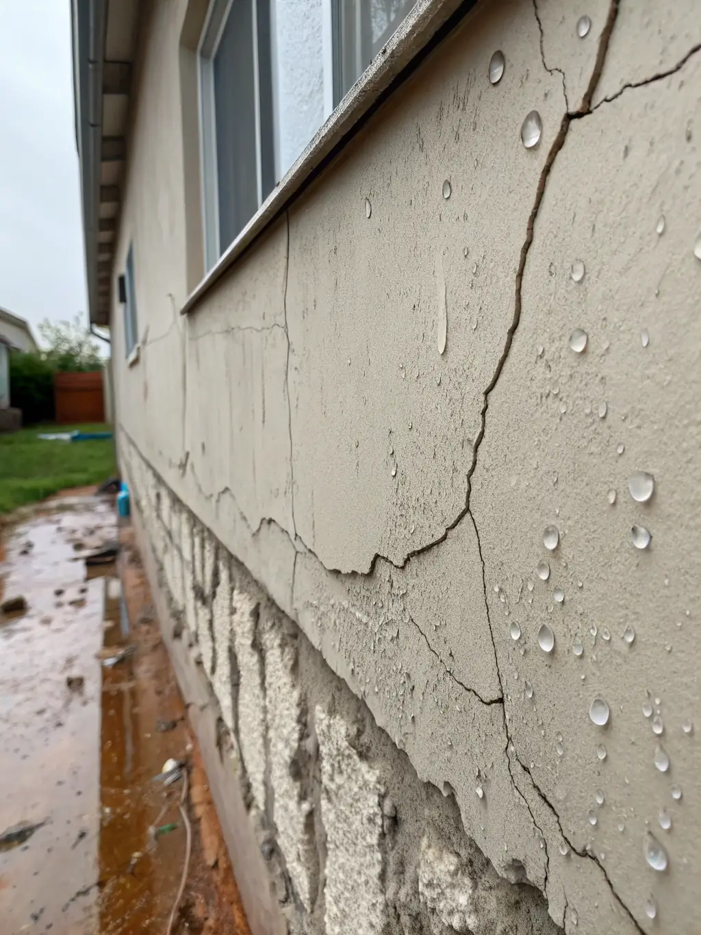 A photograph of a foundation with visible water damage, highlighting the areas affected and the potential impact on the home's structure.